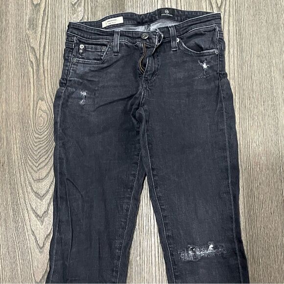 AG Adriano Goldschmied Jeans The Legging Super Skinny Distressed Black Size 27R - Picture 3 of 12